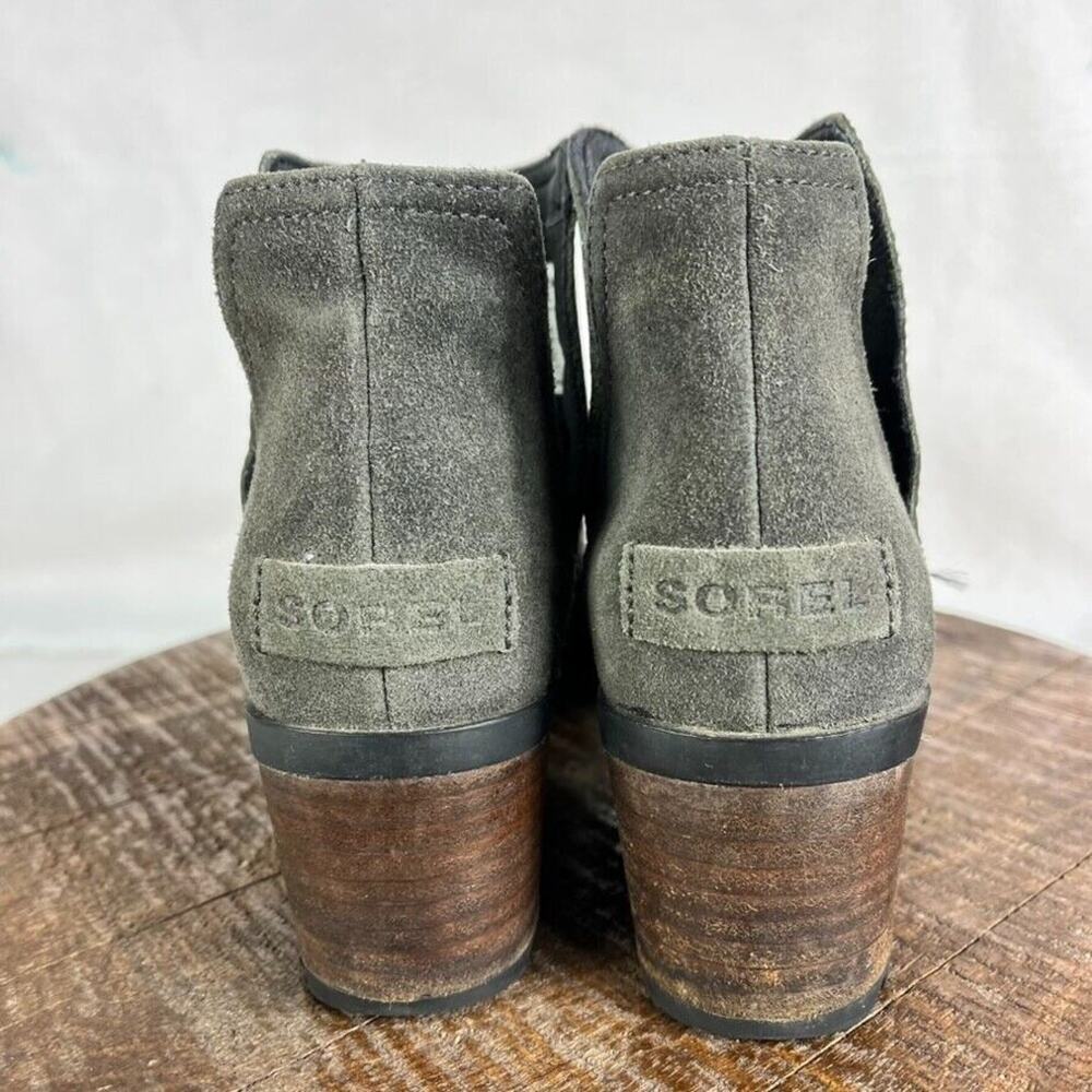 Sorel Ankle Boots Shoes Womens 6 Cate Cut Out Black Gray Leather Slip On Cap Toe - Picture 3 of 9